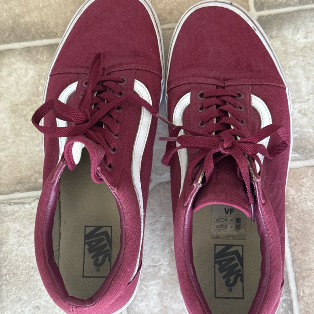 Vans Burgundy White Stripe Canvas Shoes S 12 Skateboard Footwear Old School